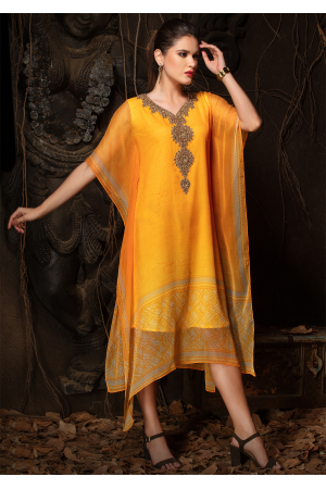 Yellow Color Designer Chiffon Kurti